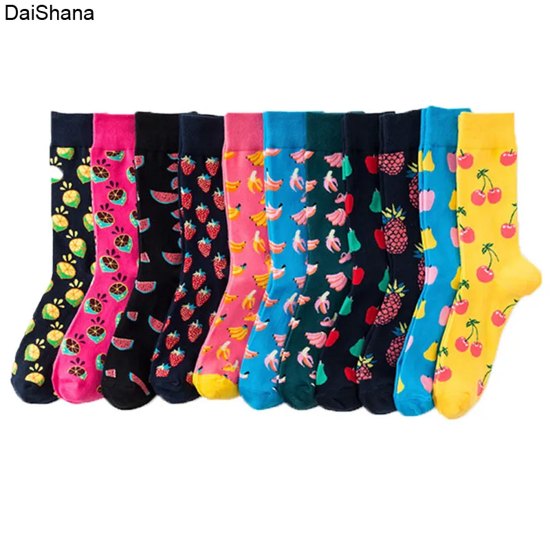 1Pair Men Women Crew Sock Funny Cute Cartoon Fruits Banana Avocado Lemon Pineapple Happy Japanese Harajuku Gift Skateboard Socks