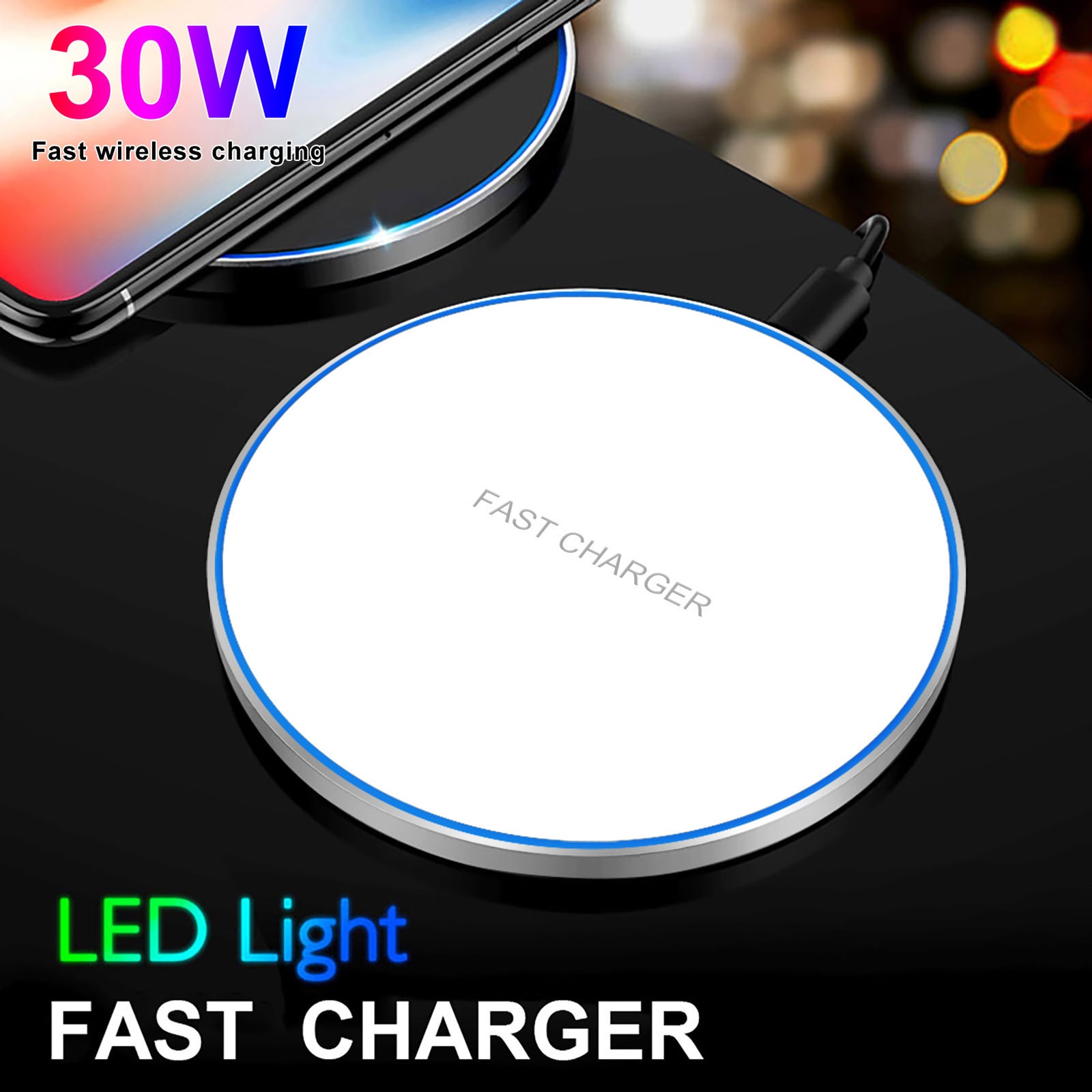 Qi-Certified Qi Wireless Charger 30W Max Fast Charging Pad Stand for iPhone 12 11 Pro 11 Pro Max Xs Xs Max X 8