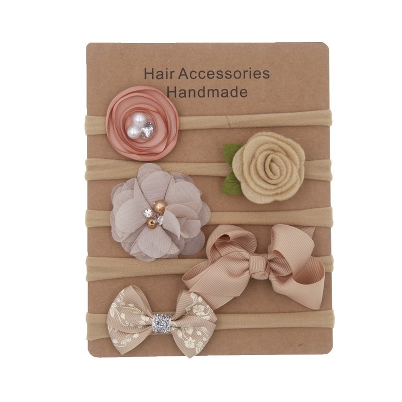 5pcs/lot Cute Bow Flower Baby Headband for Girl Nylon Head Bands Turban Newborn Headbands Hairbands Kids Baby Hair Accessories