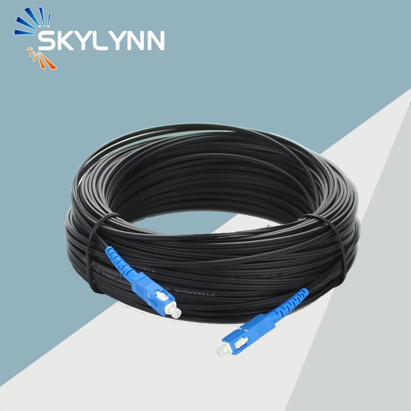 100 Meter SC/UPC-SC/UPC Single Mode Single Core Black Outdoor Fiber Optic Drop Cable Patch Cord For FTTH With Still Wire