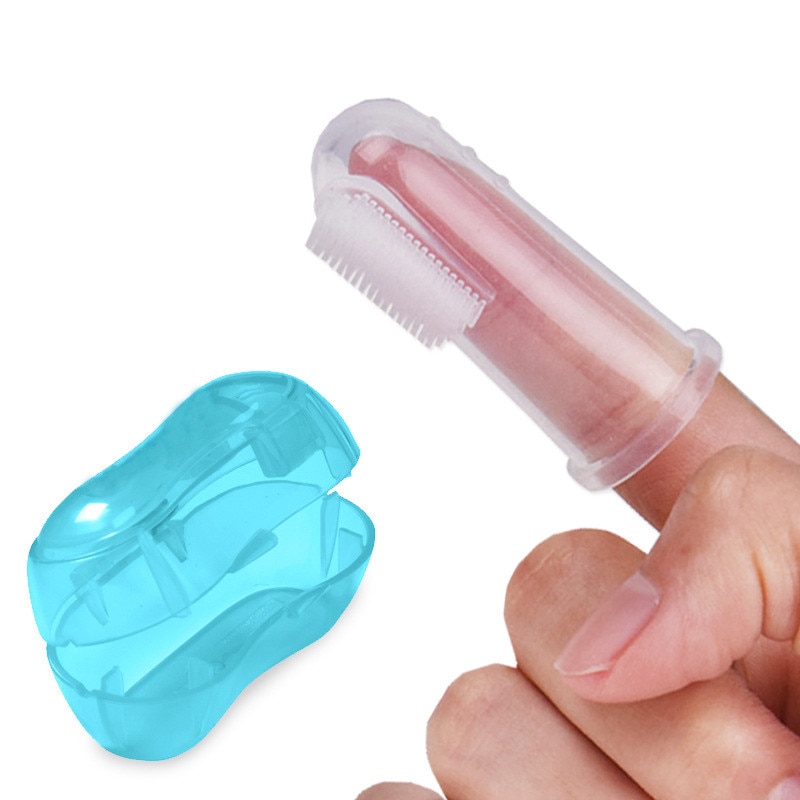Silicone toothbrush + boxed baby finger toothbrush children's teeth cleaning soft silicone toothbrush cleaning care tool