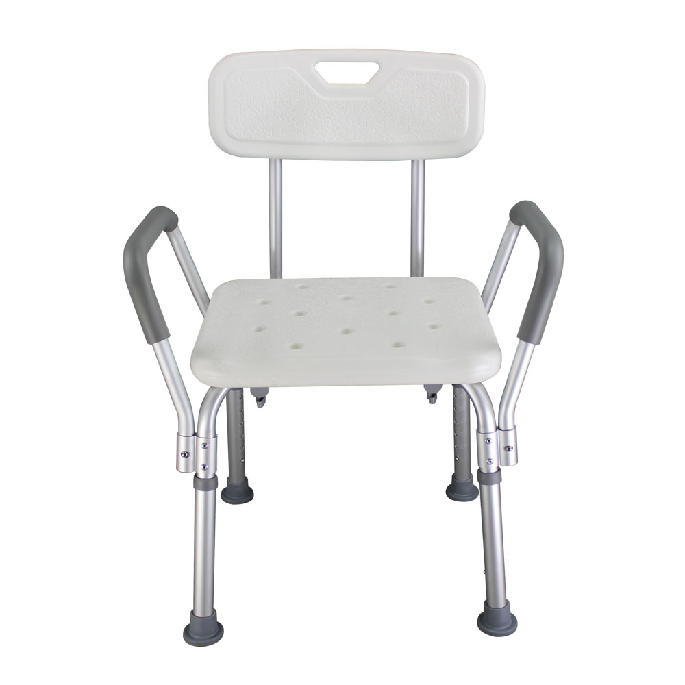 Bath Chair with Back Armrest Disabled Aid Seat Height Adjustable Non Slip Toilet Seat Home Adult Elderly Pregnancy Shower Stool