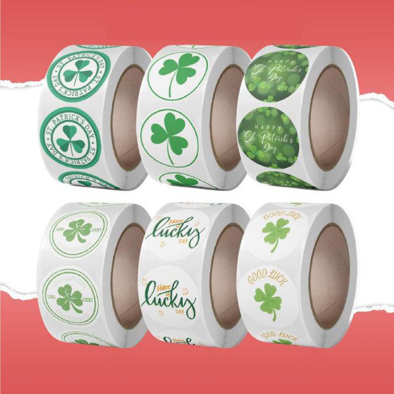 500 Pieces St. Patrick's Day Stickers Shamrock Roll Lucky Seal Labels Green Clover Stickers for Party Decorations and Craft