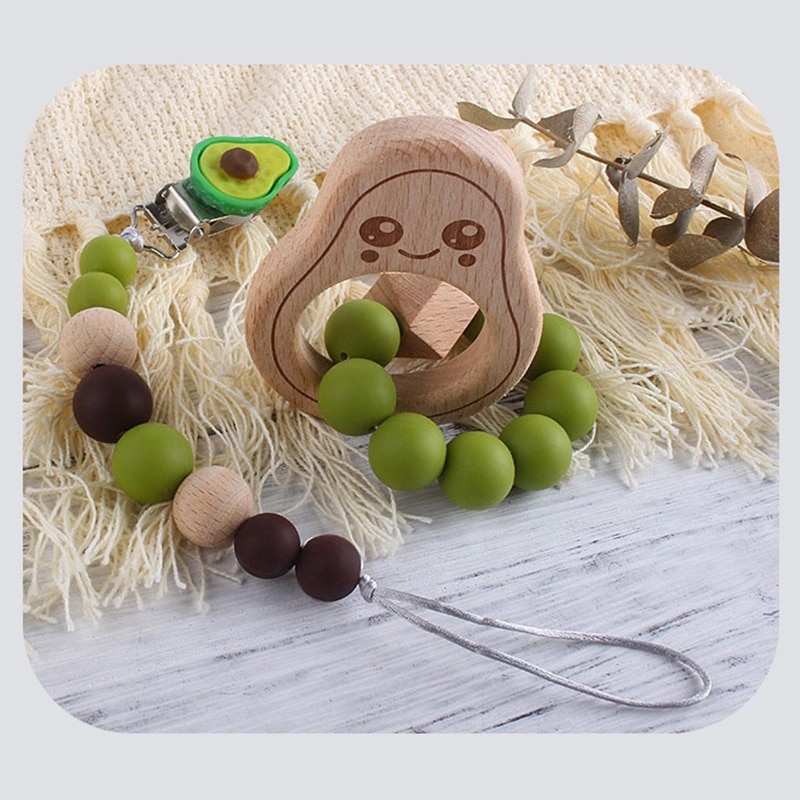 Baby Pacifier Chain Infants Silicone Beads Teething Soother Toy Beech Avocado Bracelet Teether Nipple Dummy Clip Holder