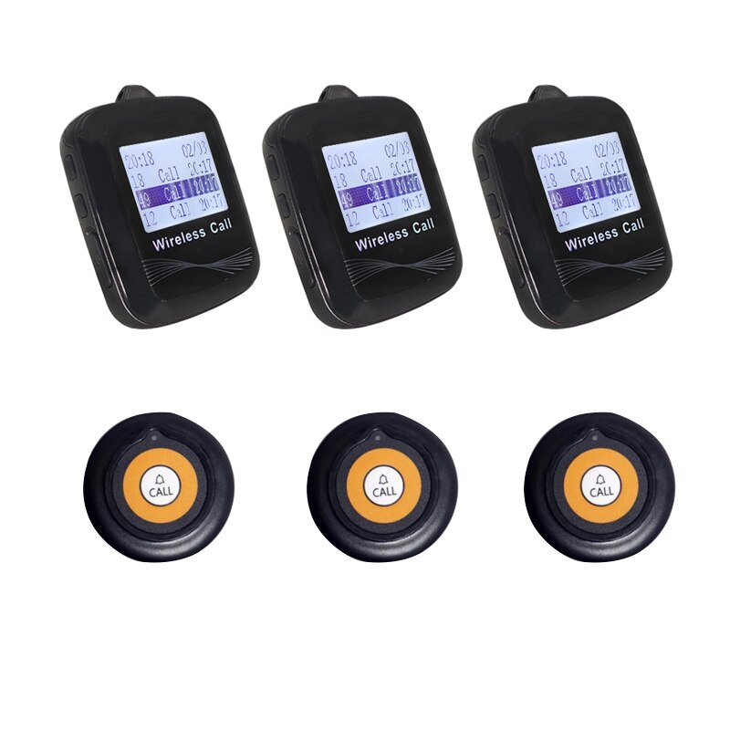 Wireless Calling System 3 Watch Receiver Big Screen+ 3 Super Thin Button Transmitter For Restaurant Waiter Clinic Cafe