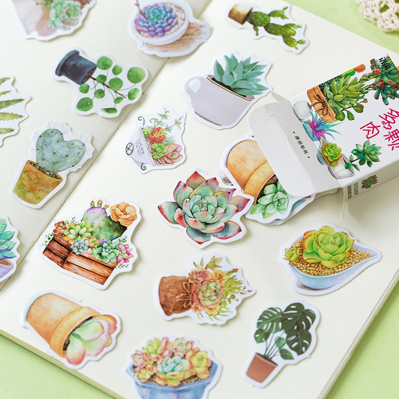 50 pcs /Box Fresh Green Plants Paper Stickers DIY Decorative Sealing Paste Stick Label Kids Gift