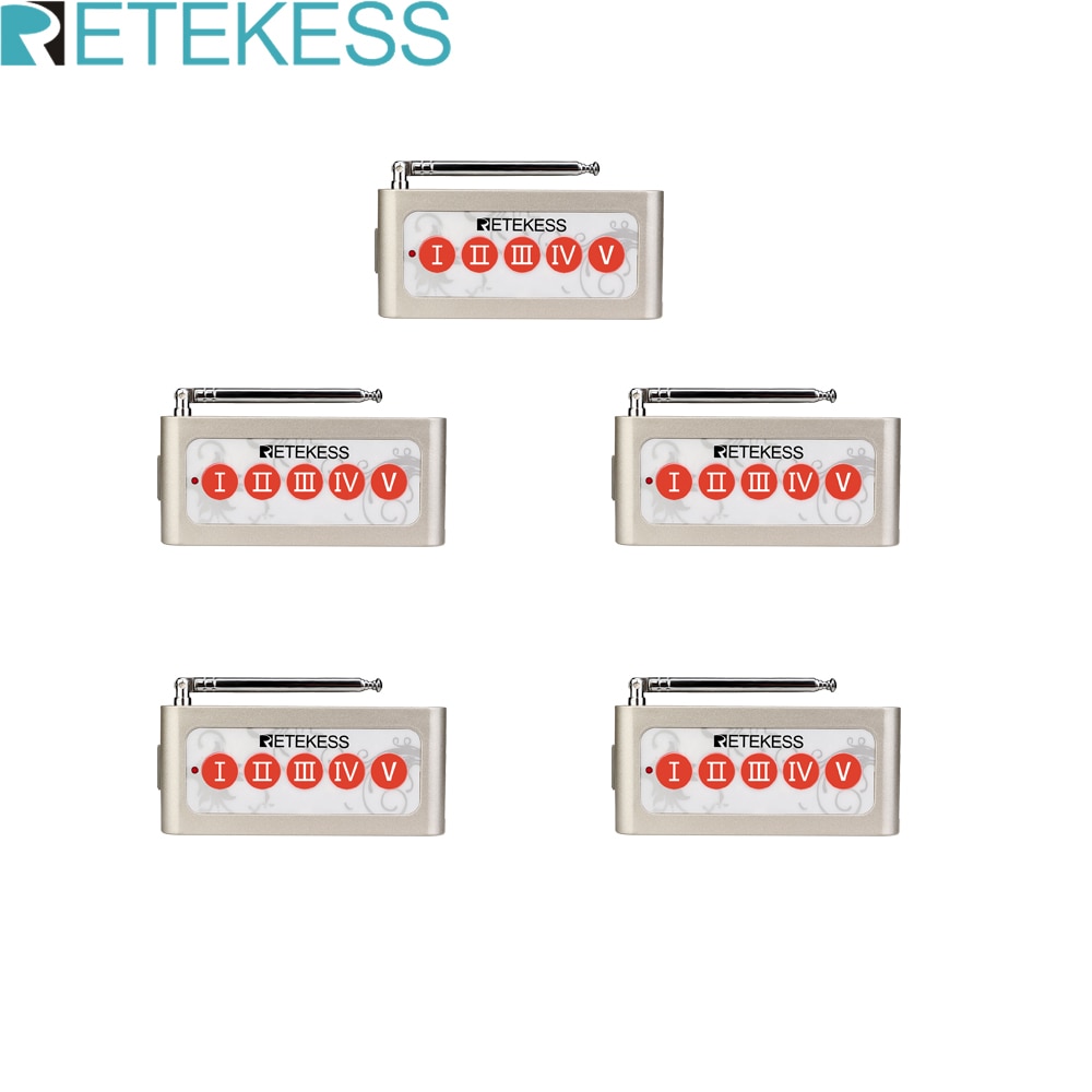 Retekess Wireless Calling System Button Transmitter 5Pcs TD005 5-Key Kitchen Pager Chef Service For Restaurant Cafe Bar Hotel