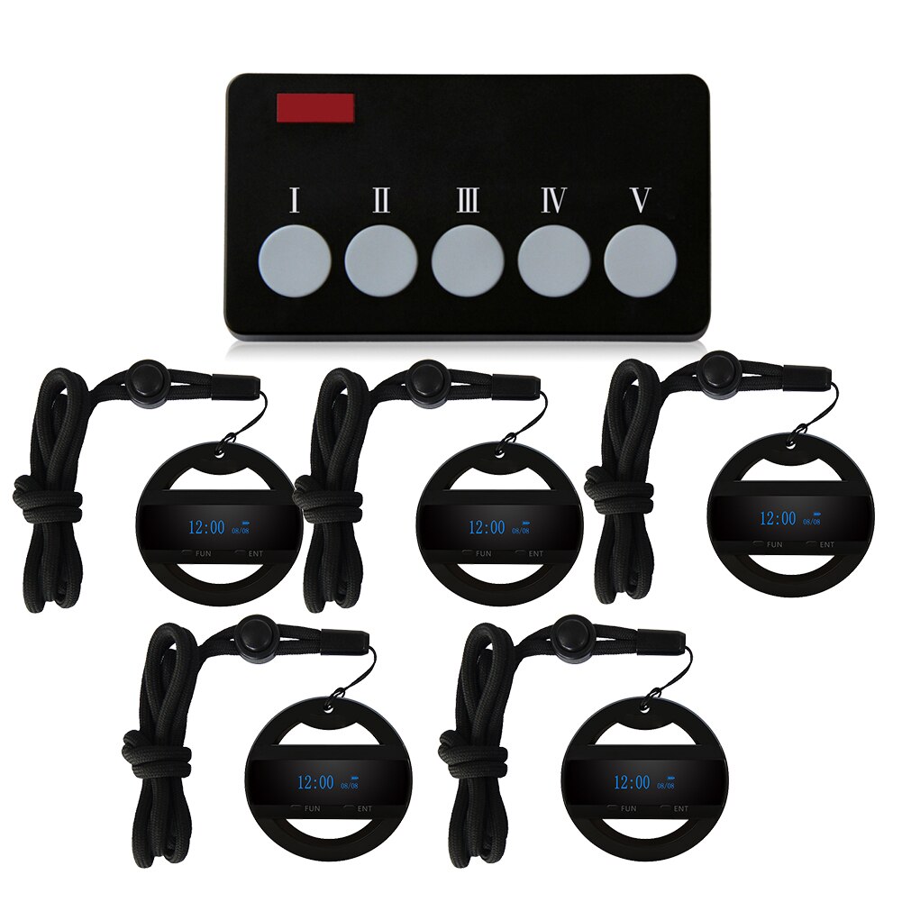 SINGCALL Wireless Bank Cafe Restaurant Calling System to Call, 5 Lanyard Watches APE6100 with 1 Button APE350