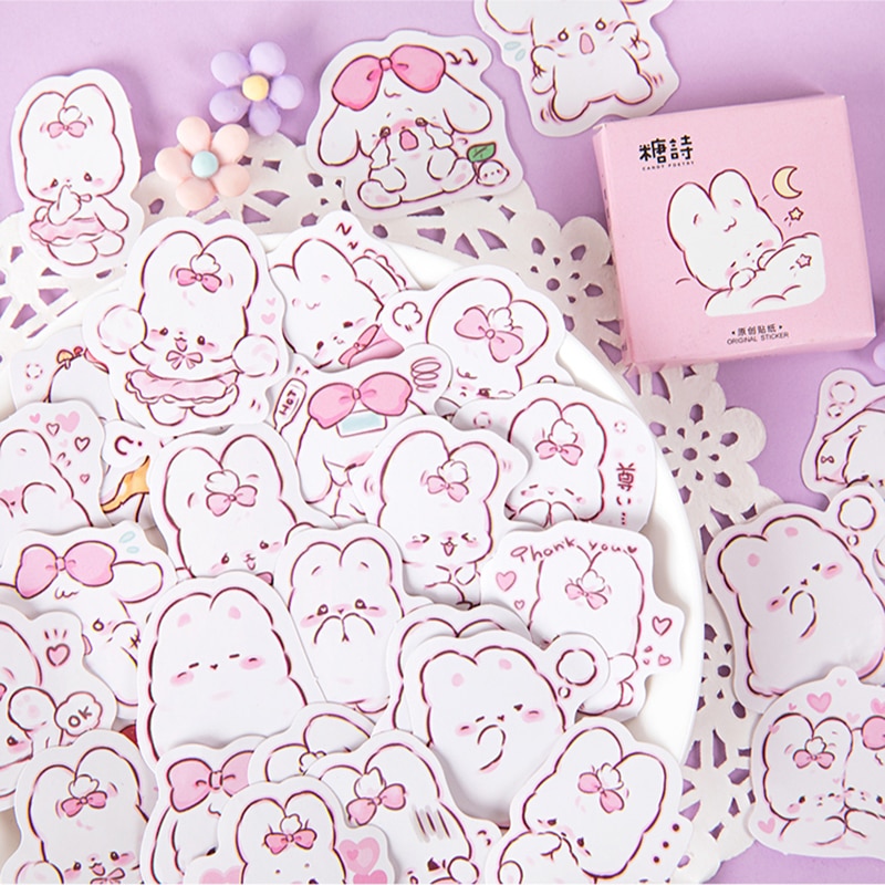 Mohamm 45 Pcs Cute Rabbit Daily Kawaii Decoration Stickers Planner Scrapbooking Stationery Diary Stickers