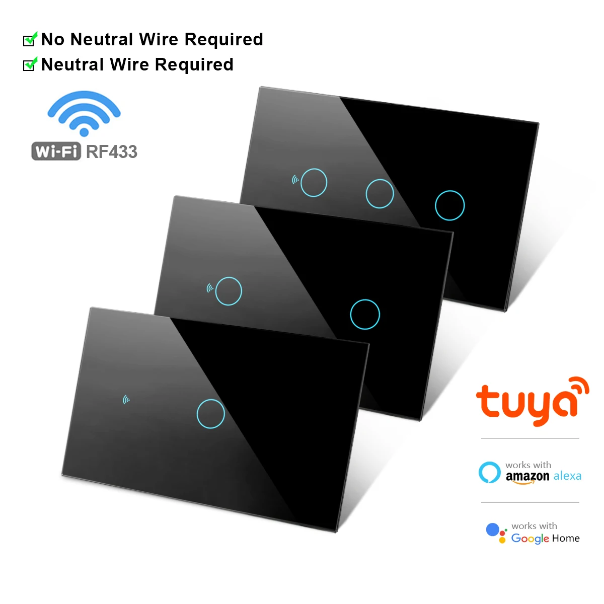 Smart Home Tuya Smart Switch WiFi Wall Panel Touch Switch Network Auto Light Switch Circuit Breaker Work With Alexa/Google Home