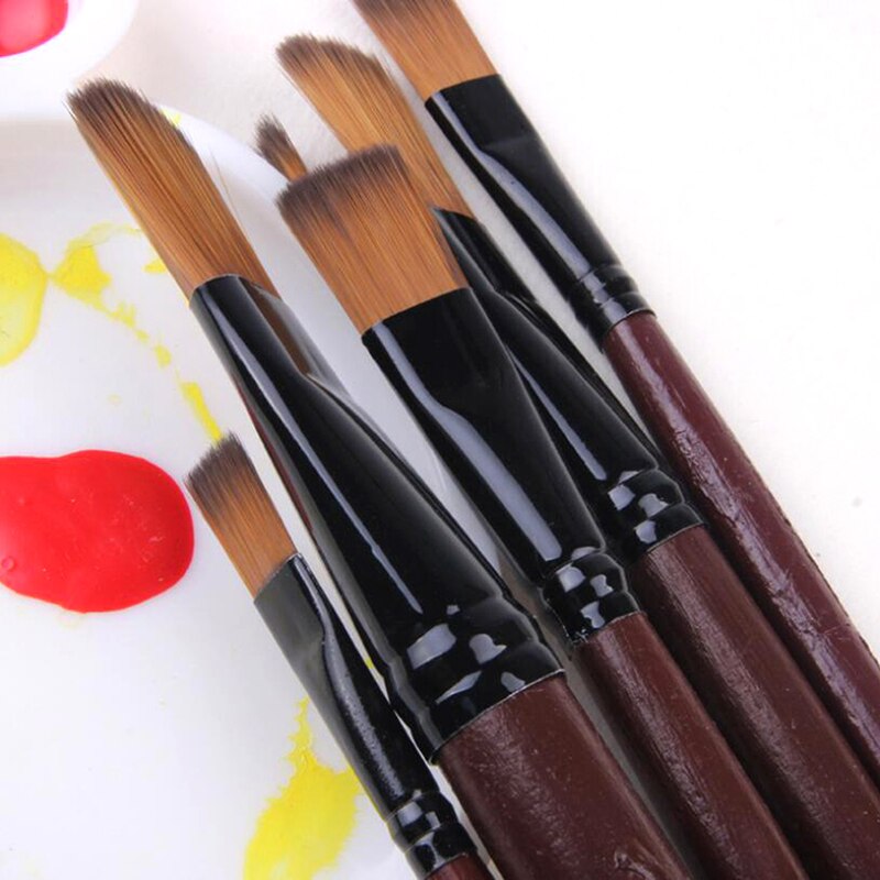 6Pcs/Set Paintbrush Flat Nylon Hair Oil Painting Acrylic Brushes Artist Supplies Gouache Watercolor Brush Painting Tools