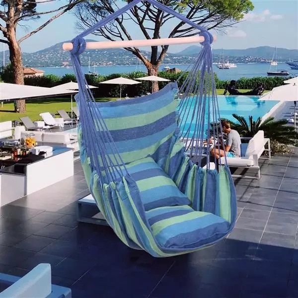 Distinctive Cotton Canvas Hanging Rope Chair With Pillows Hammock Stand Chair Swinging Furniture Camping Lunch Break Child
