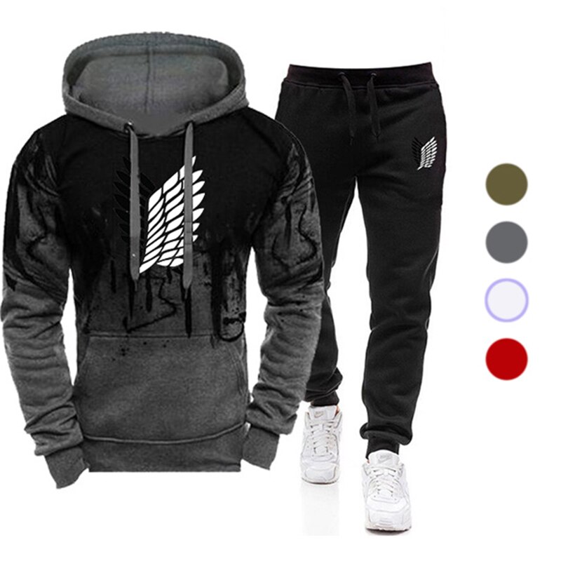 New Two Pieces Hoodies Men Casual Cotton Fall Winter Warm Hooded Sweatshirts+pants Sets Men's Casual Tracksuit Costume Male