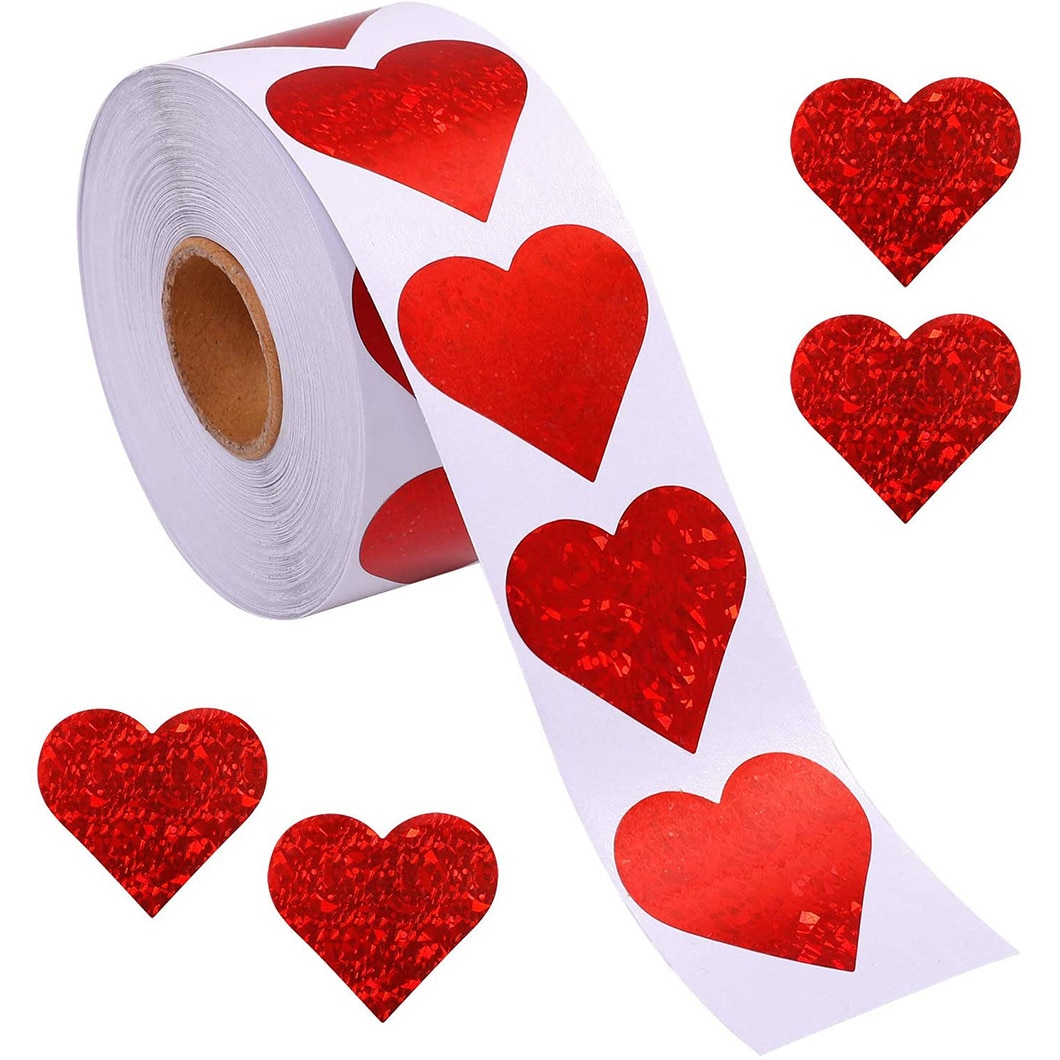 100-500pcs Sparkle Heart Stickers Red Love Scrapbooking Adhesive Stickers for Valentine's Day Wedding Decor Stationery Stic