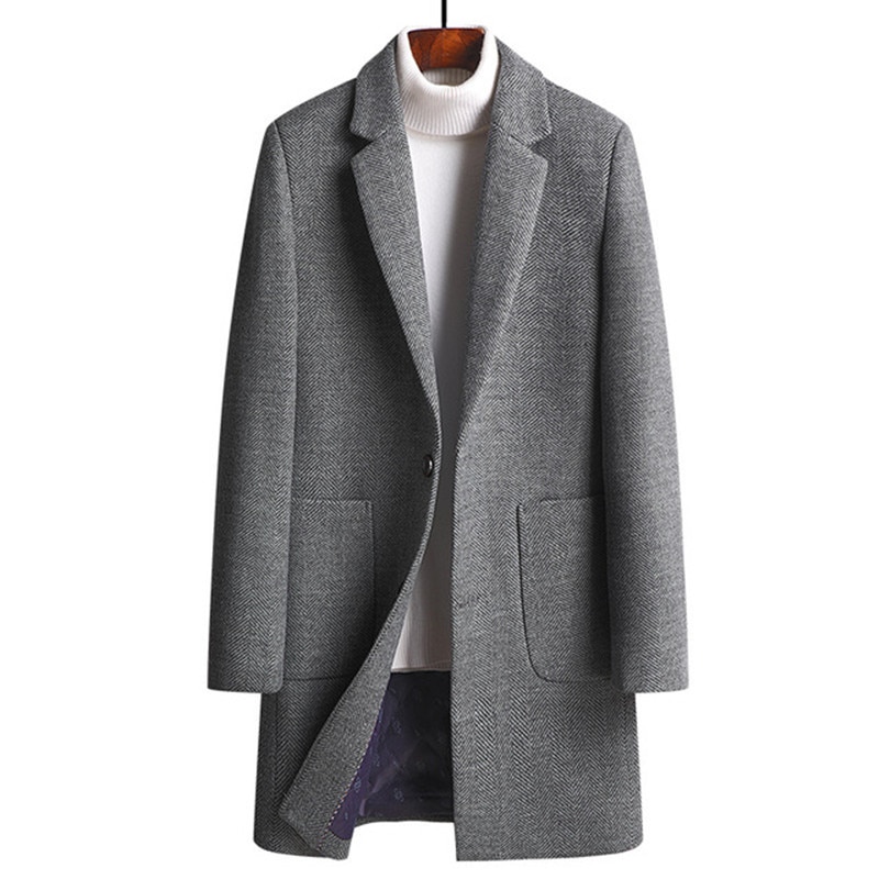 and Winter New Autumn Woolen Coat Men's Slim Mid-length Woolen Trench Coat Men's Thick Woolen Jacket