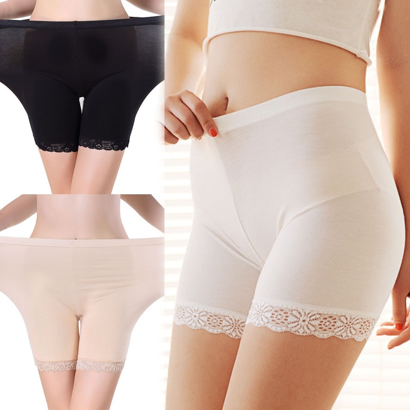 Soft Bamboo Fiber Solid Color Safety Shorts Pants Seamless High Waist Underwear Women Girls Pants Summer Anti-glare Underpants