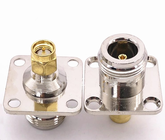 RF Adapter N FemaleTo SMA Male 4 Hole Flange Panel Mount RF Coaxial Connectors 25*25mm