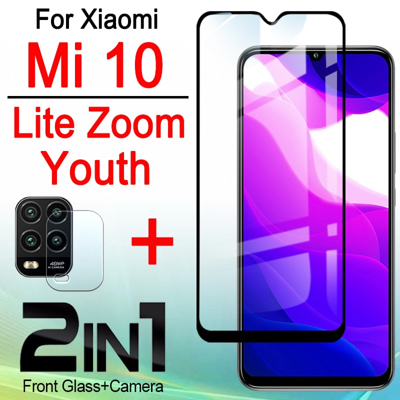 for xiaomi mi 10 light protective glass mi10 lite zoom youth screen protector 10lite 5g tempered glas with camera lens film 2in1