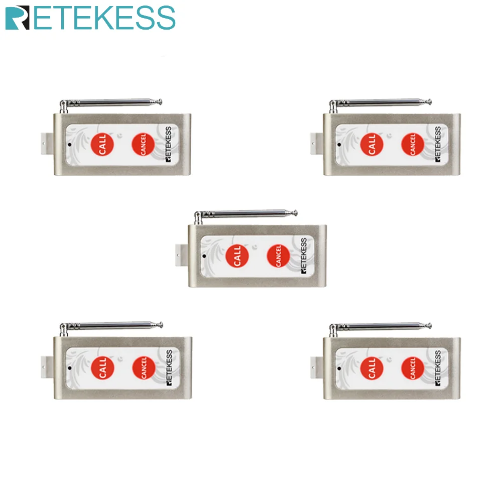 Retekess 5Pcs TD004 Two-key Call Buttons Wireless Calling Pager Transmitter Wireless Calling System for Restaurant Cafe Bar Club