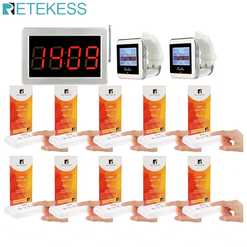 RETEKESS Restaurant Pager System Wireless Waiter Calling System Cafe Bar Table Card Call Bell Pagers For Fast Food Court