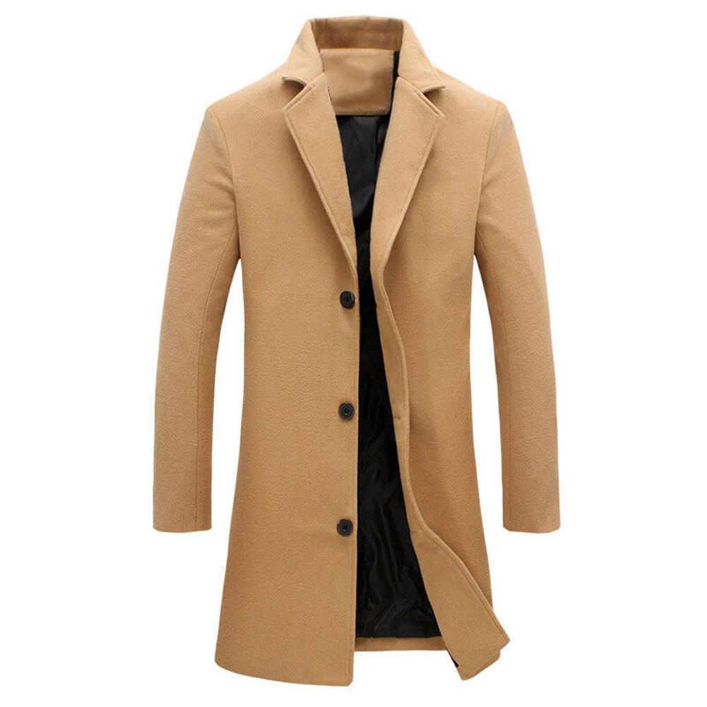 2021 New Men Woolen Male Jacket Winter Solid Color Single-Breasted Lapel Long  Business Coat Jacket Overcoat Fashion Luxurious