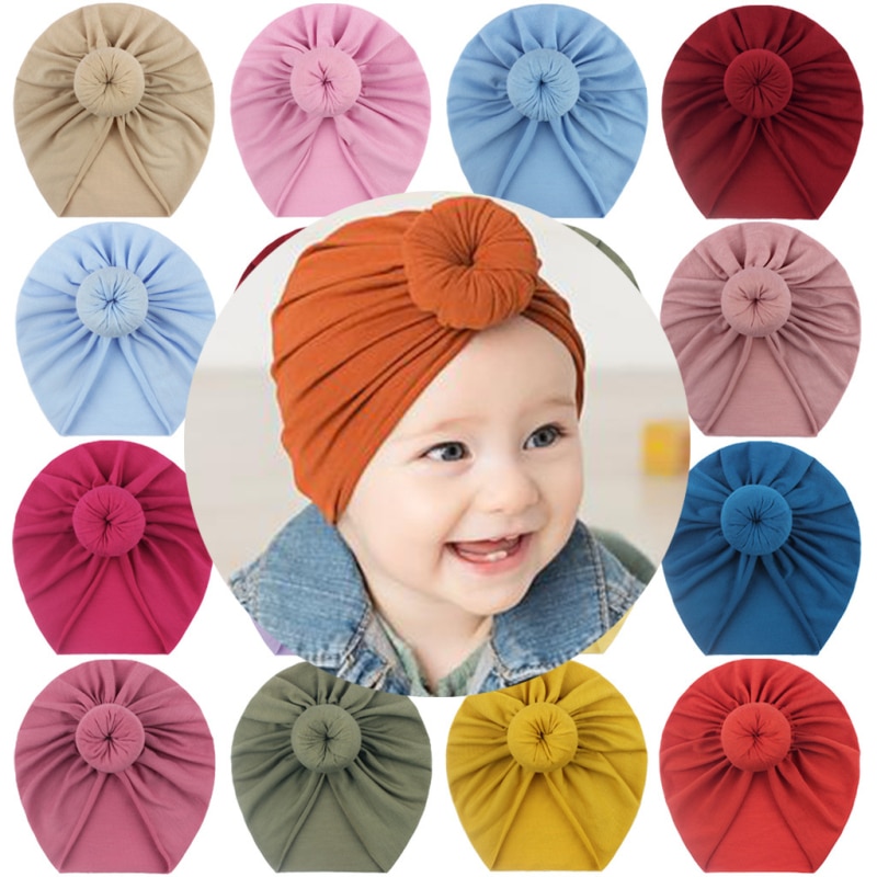 Children Accessories Newborn Toddler Kids Baby Boy Girl Cap Turban Cotton Beanie Hat Warm Soft Cap Solid Knot Soft Wrap