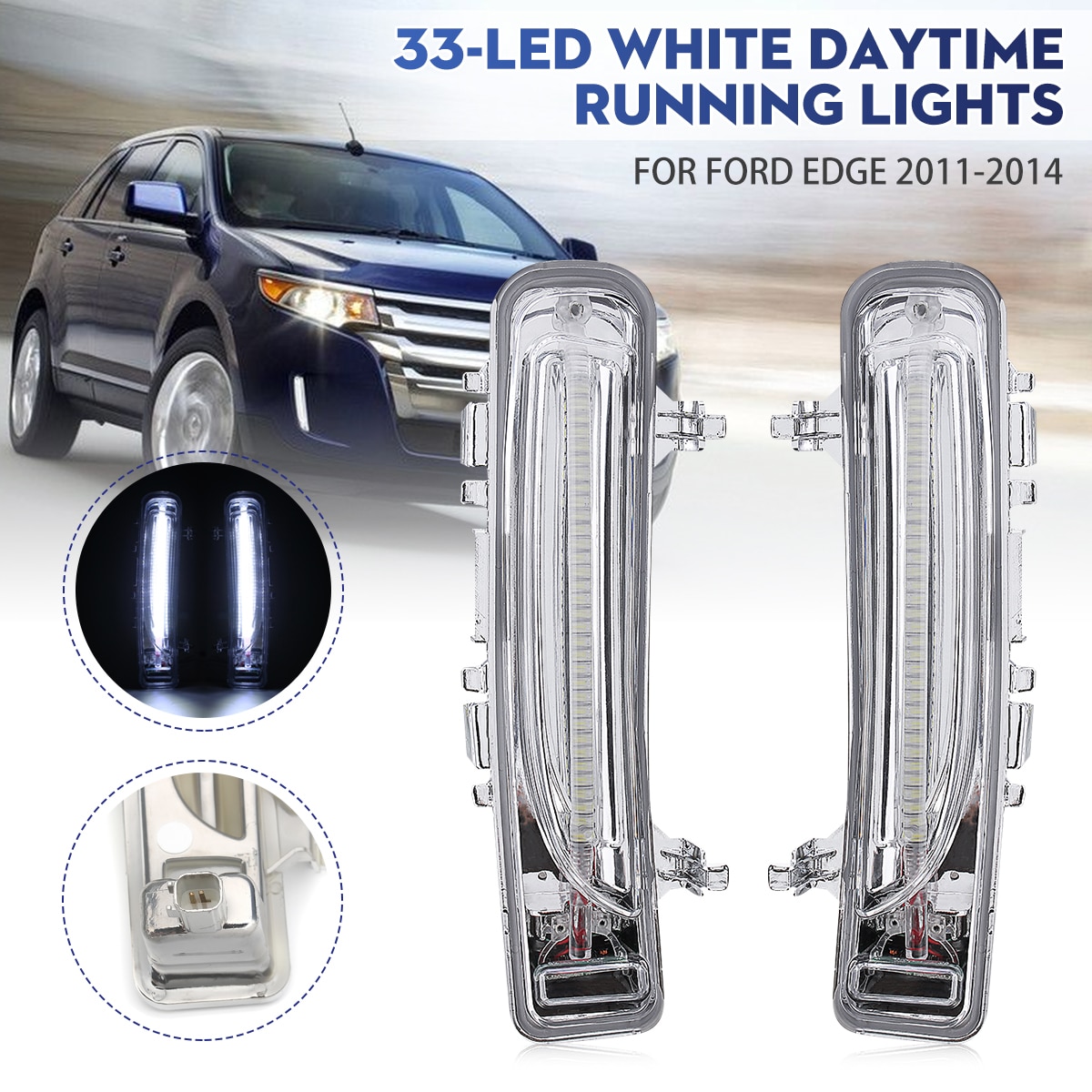 Pair 33 LED White Daytime Running Lights Headlight Turn Signal DRL For Ford Edge 2011 2012 2013 2014 Car Accessories