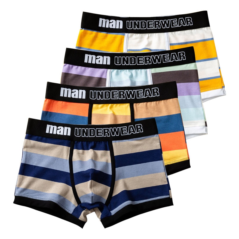 4pcs/Set Men's Panties Sports Boxer Men Underpants Cotton Mens Underwear Man Stripe Shorts Male Lingerie Calzoncillos Hombr