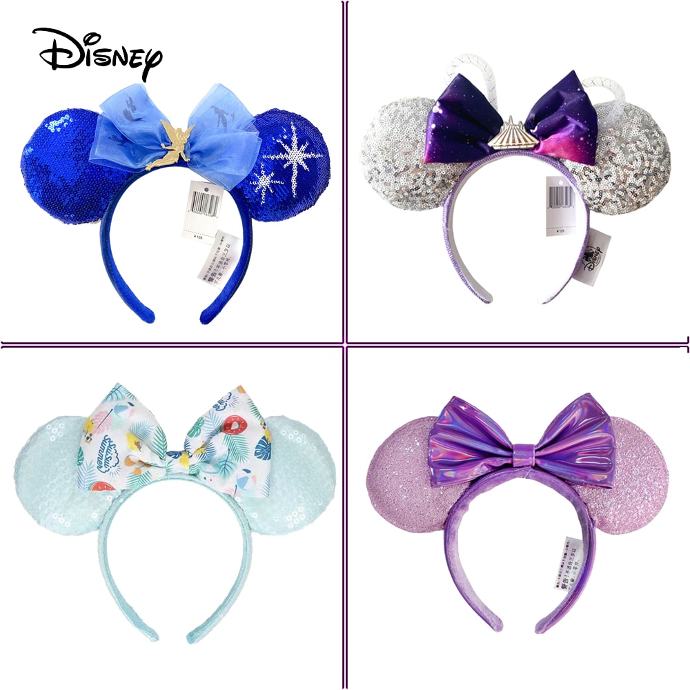 New Disney Mickey Mouse Ears Headband Space mountain Lunar New Year Minnie Bow Pink Sequins Cartoon Anime Headdress Headband Gif