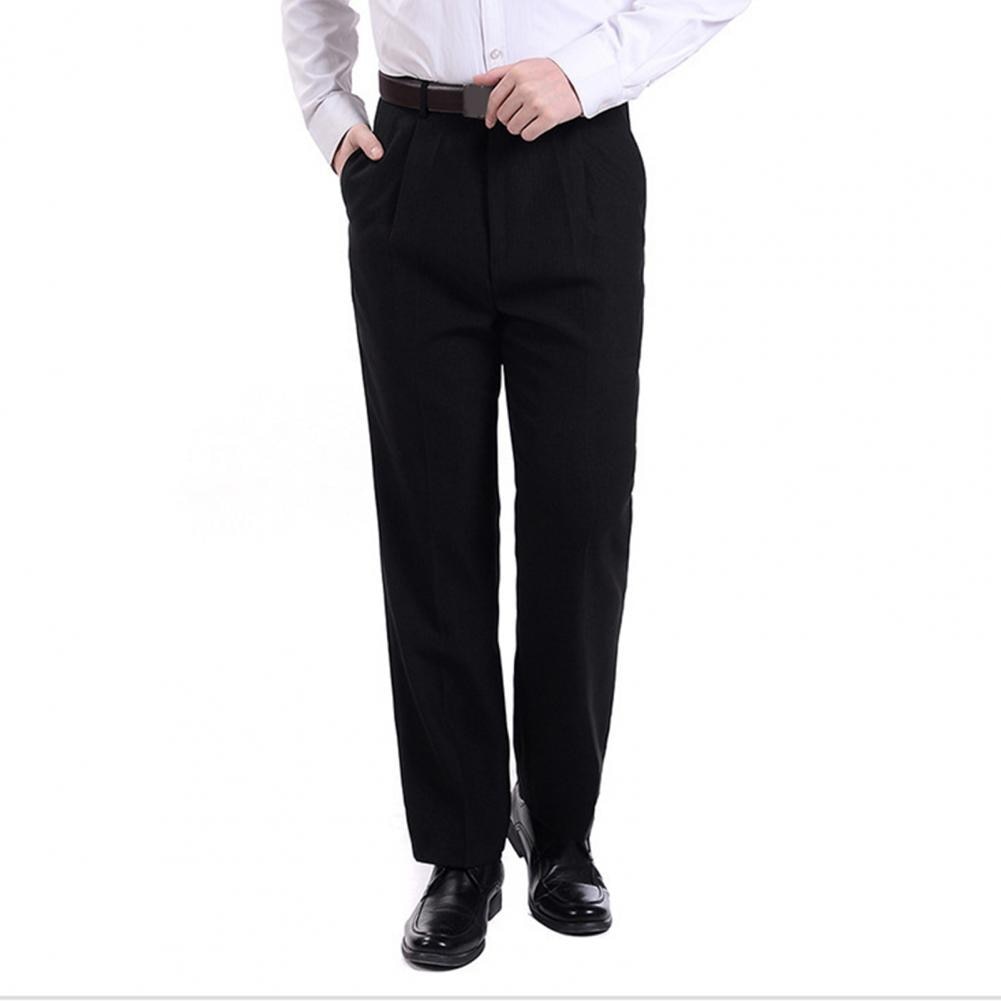 Men Autumn Warm Casual Long Trousers with Zipper Pockets Slim Suit Fit Pants