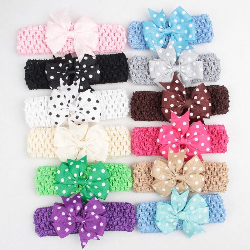 24 Colors 8.5 CM Grosgrain Ribbon Dovetail Bowknot Headband Baby Girl Knitted Elastic Hairband Children Bows Headwear Kids Gifts