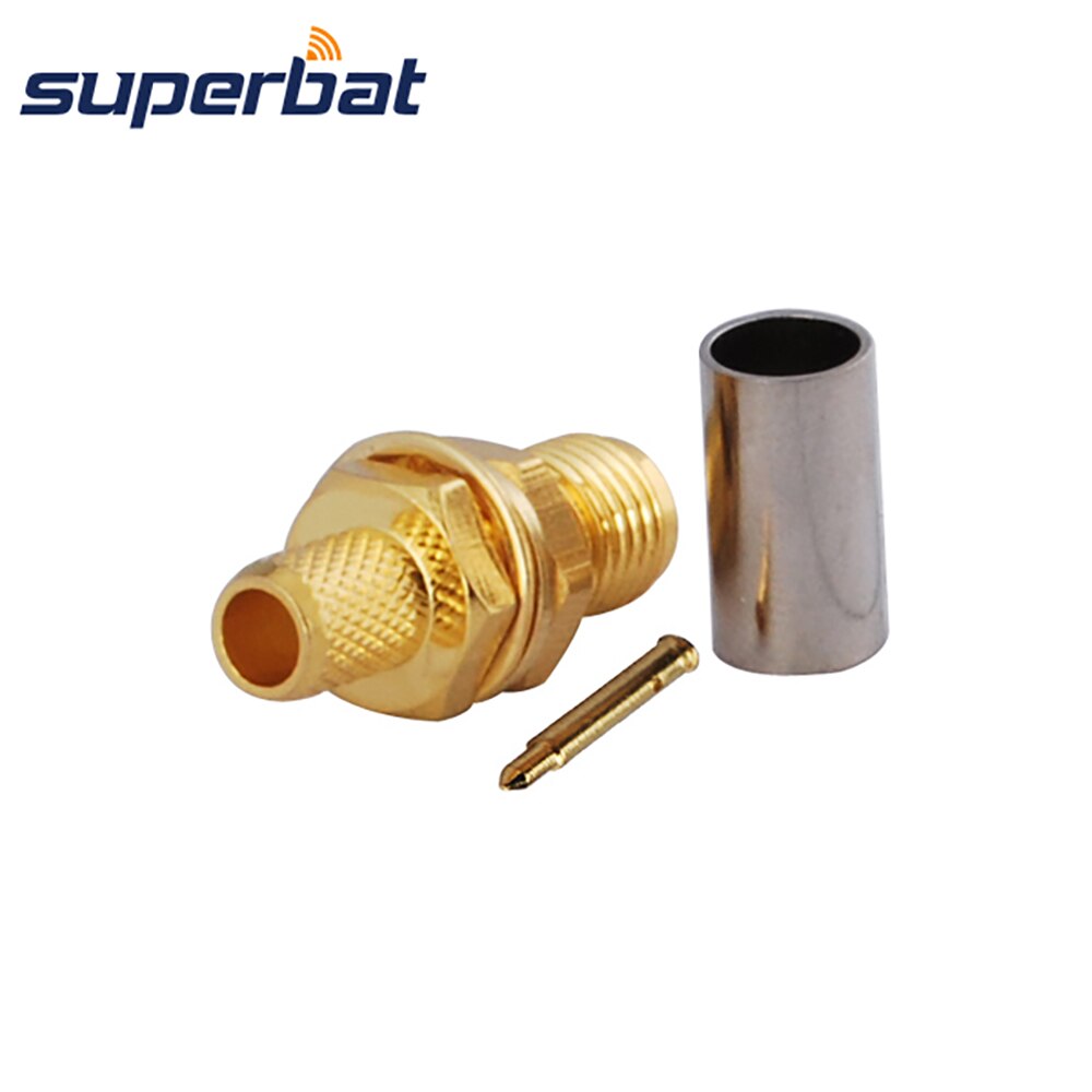 Superbat RP-SMA Female(plug center nut) Bulkhead Crimp Connector for Cable RG58, LMR195,RG400,RG142