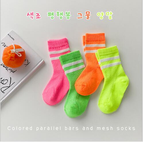 1-8Year 4 Pairs Spring and summer new striped parallel bar socks candy mesh children's socks