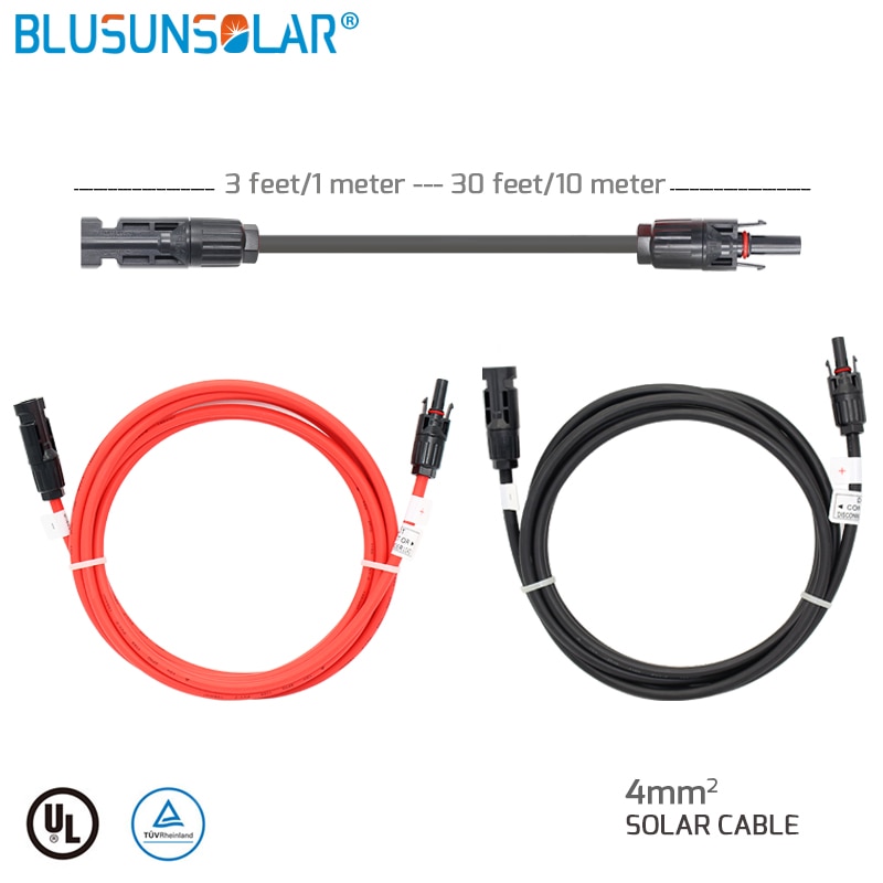 1 pcs/lot 1-5 Meters Black/Red Power Solar Extension Cable 4.0mm2/12AWG with PV DC Connector Used in Solar Panel System