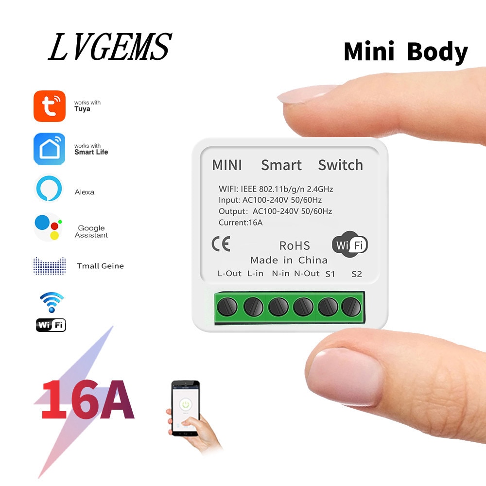 Tuya 16A Wifi Smart Switch Breaker Module Supports 2 Way APP Voice Relay Timer Google Home 110V 220V Interruptor Alexa Siwtch