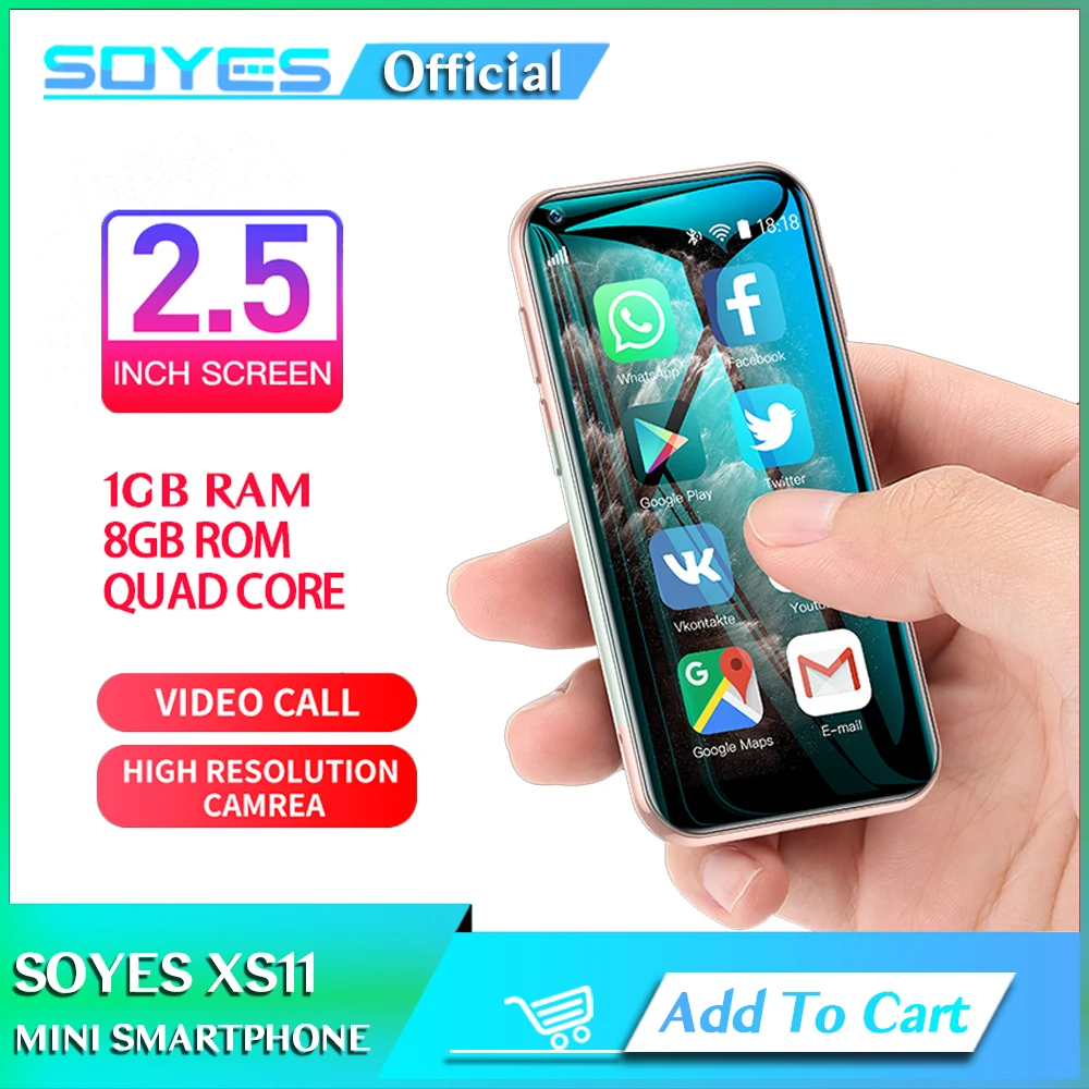 SOYES XS11 Android Mini Smart Phone 3D Glass Dual Sim 1GB RAM 8GB ROM Quad Core 1000mAh 3G CDMA Play Store Cute Cell Phone