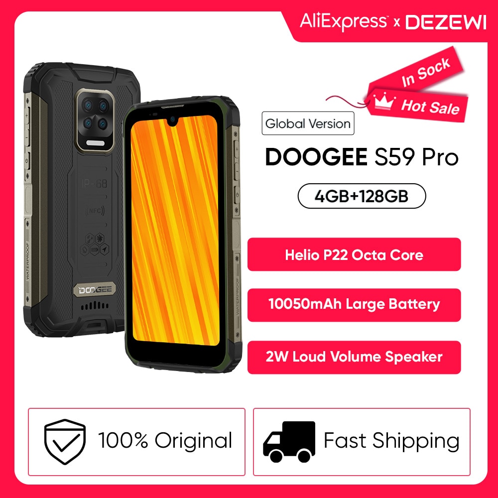 DOOGEE S59 Pro IP68/IP69K 4GB RAM128GB ROM NFC Rugged Smartphone 2W Loud Volume Speaker 10050mAh Super Battery 16MP Quad Camera