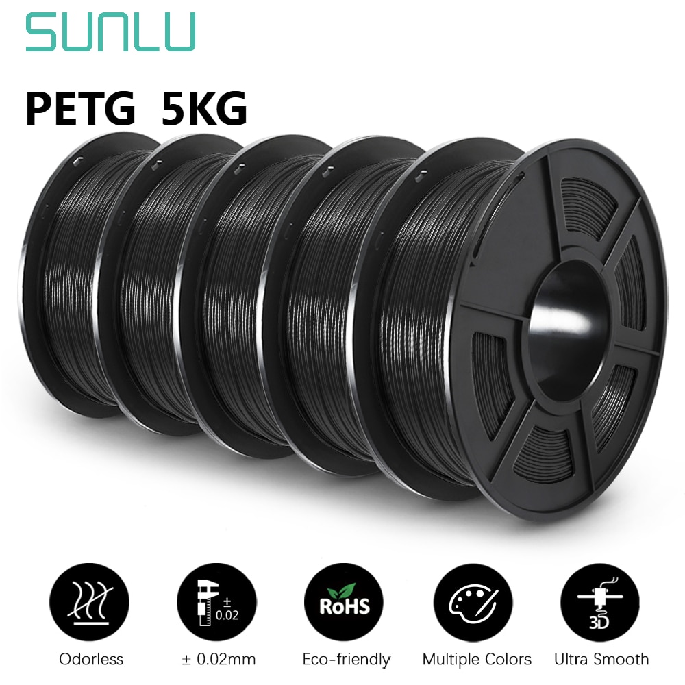 SUNLU PETG 3D Filament 1KG 1.75MM 5Rolls Odorless Non-Toxic Printing Excellent Acid Alkali Weather Resistance Nice Adhesion
