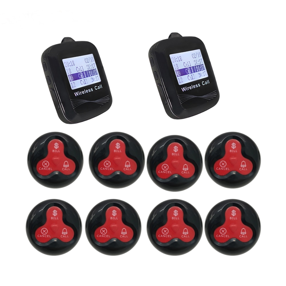 Restaurant Pager Wireless Waiter Call System 2 Watch Receiver +8 Waterproof 3 Keys Transmitter For Cafe Hotel Clinic
