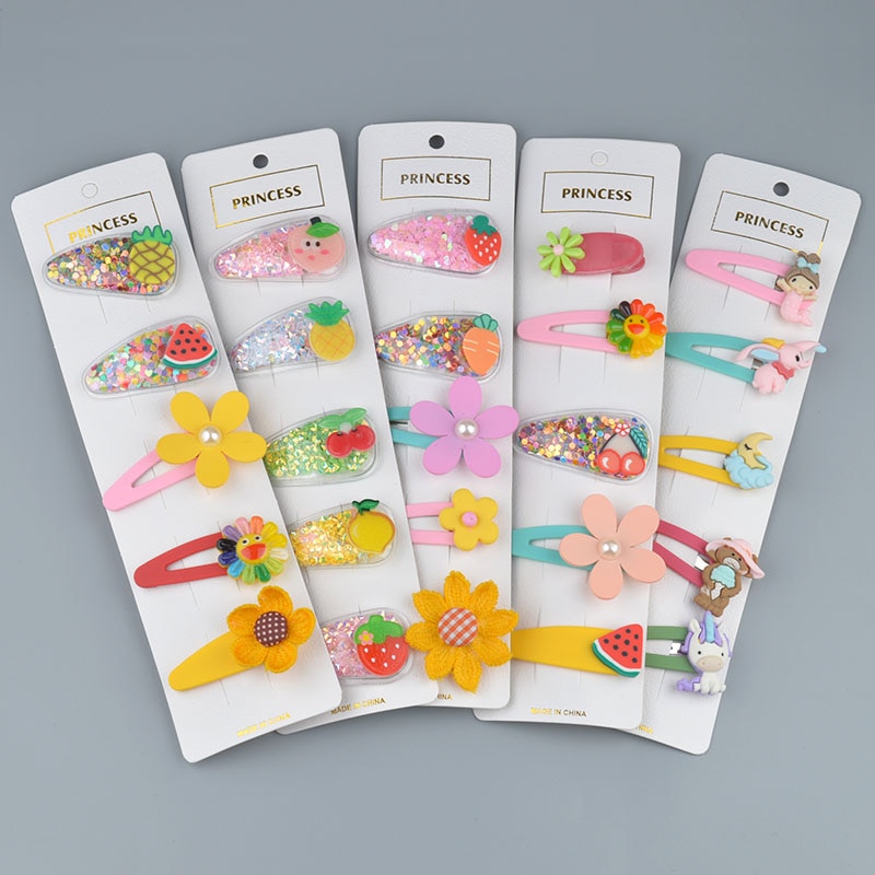 Children's Cartoon Hairpin Little Princess BB Clip Ins Girl's Broken Hair Bangs Clip Quicksand Fruit Edge Clip Press C