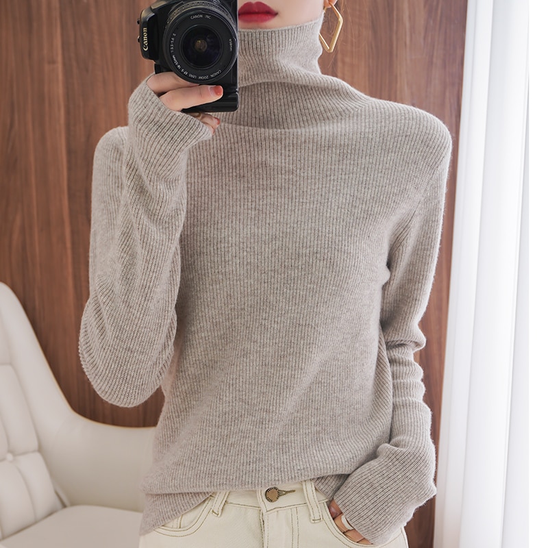 Autumn Winter Cashmere Sweater Women Wool Pullover Women's White Cashmere Turtleneck Sweater Pullover Soft Woman Sweaters