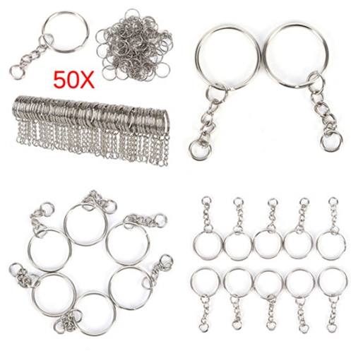 50pcs Polished Keyring Keychain Short Chain Split Ring Key Fob DIY Tools Decoration Desk Sets School Stationery Office Supplies