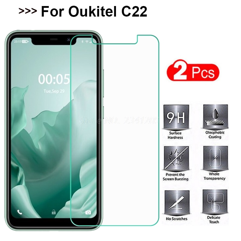 2-1PCS Tempered Glass For Oukitel C21 9D Screen Protector Film 9D Protective Glass Cover For Oukitel C22 5.86" Pelicula De 