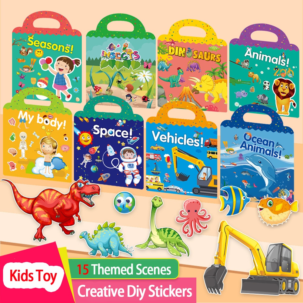 Children's Reusable Stickers Books Kawaii Stationery Stickers for Kids Early Education Cartoon Cute Stickers for Children G
