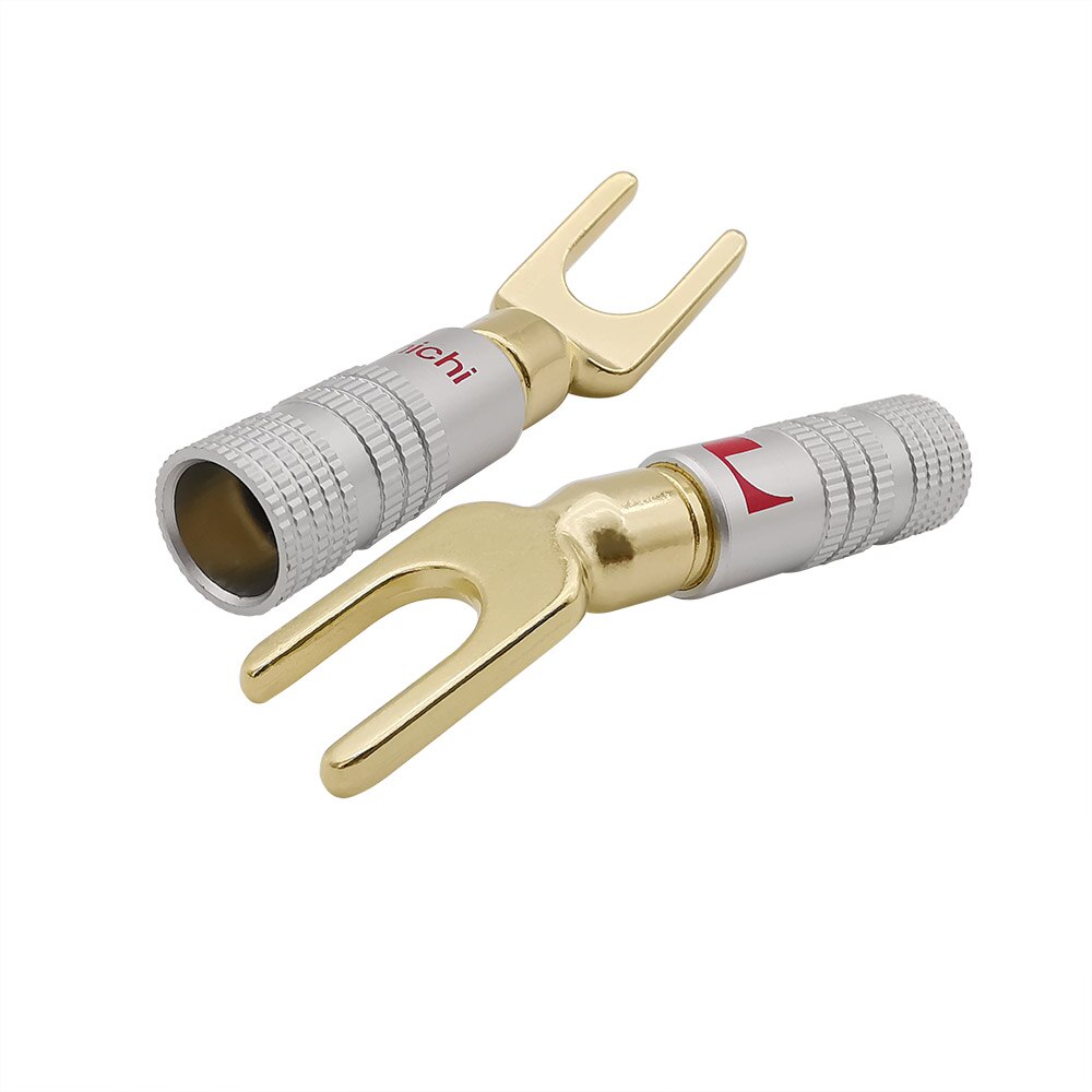 2Pcs Gold Plated Y U Shape Fork Banana Plug Connector Solderless Screw Audio Speaker Plug Connectors