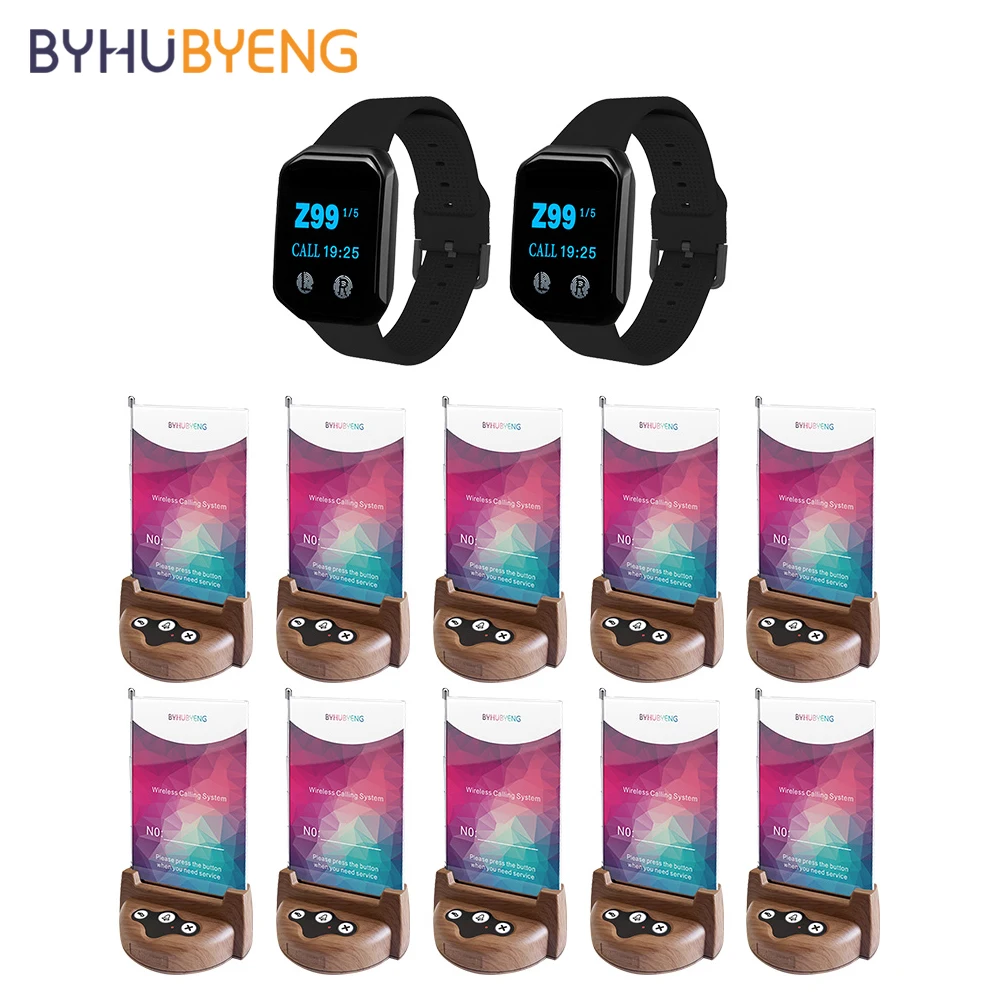 BYHUBYENG Wireless Calling Customer Pager 2Pcs Watch Receiver 10Pcs Menu Order Pay System For Restaurant Bar KTV