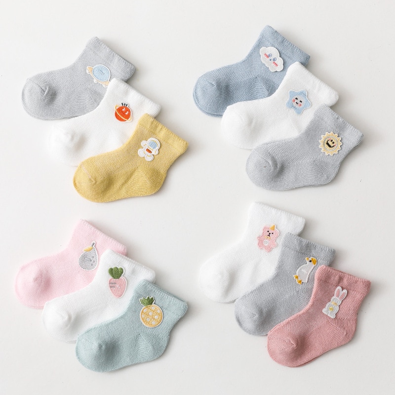 3 Pairs/Lot Children's Socks Spring Summer Thin Mesh Baby Socks Cartoon Boys Girls Socks Combed Cotton Breathable Socks Kid