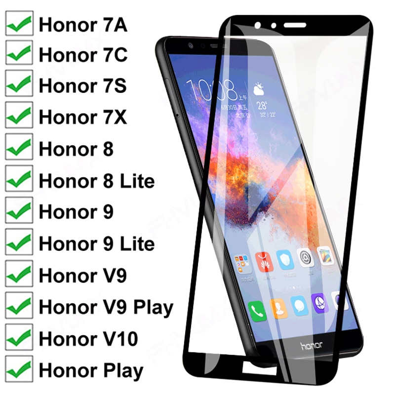 9D Full Cover Tempered Glass For Huawei honor 7X 7A 7S 7C V9 Play Screen Protector On Honor 8 9 Lite view 10 V10 Protective Film