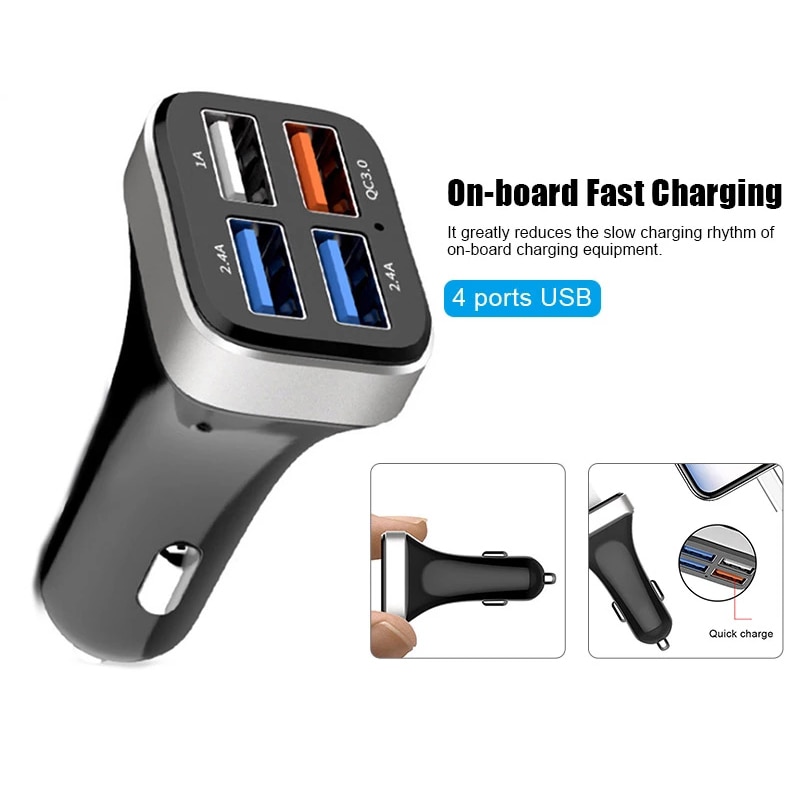 Universal QC3.0 Car Charger 4 Ports Usb Fast Car Charger USB Mobile Phone Fast Charger Car Accessories