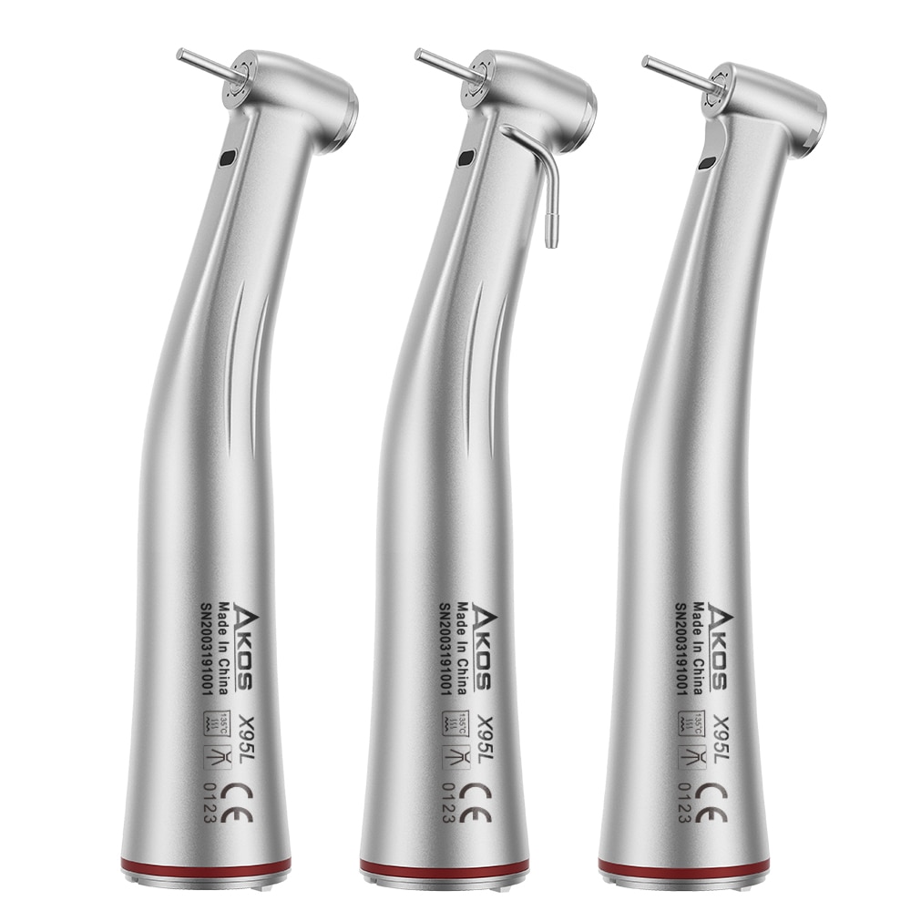 Dental 1:5 Increasing Red Ring Contra Angle Low Speed Quattro Water Spray Push Handpiece With Optic Fiber For E-TYPE Motor
